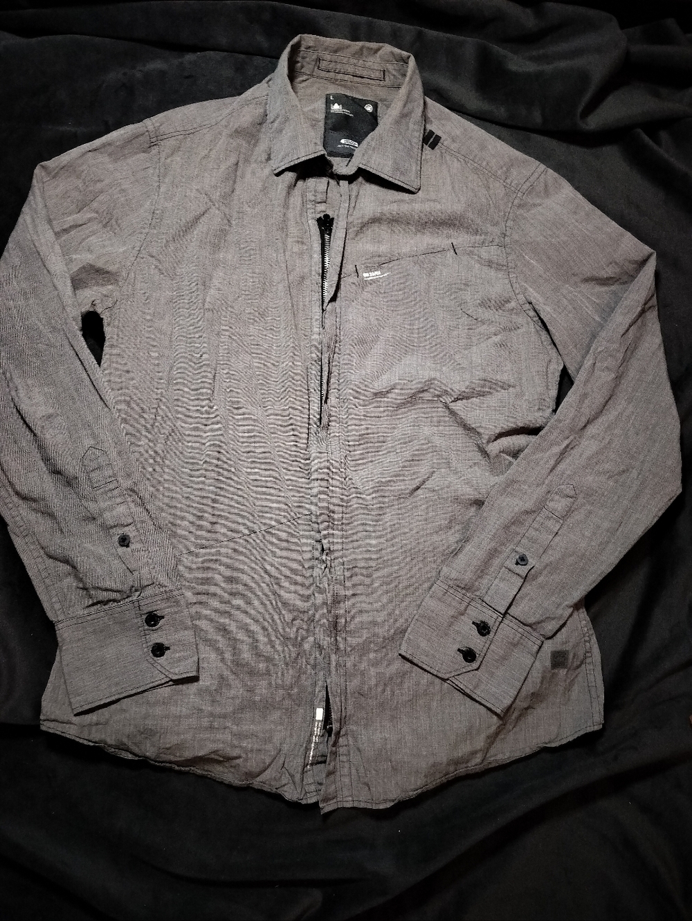G-star Raw Denim Men's Lightweight Grey 100% Cotton Zip Up Shirt Jacket - Large
